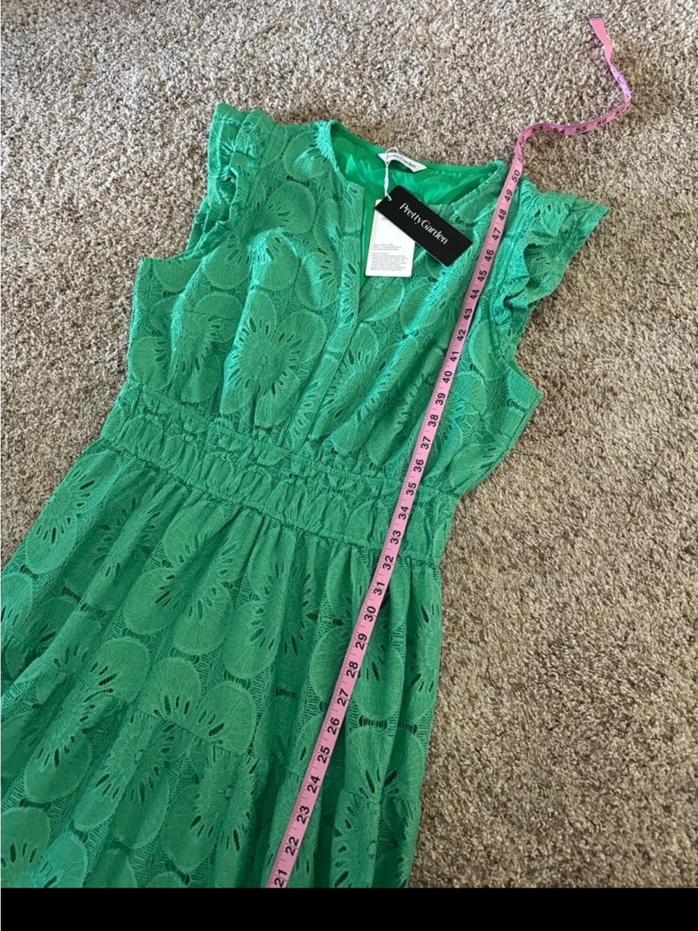 NWT PRETTYGARDEN Boho Maxi Dress Floral Lace Eyelet V-Neck In Green Size Large - Picture 12 of 12